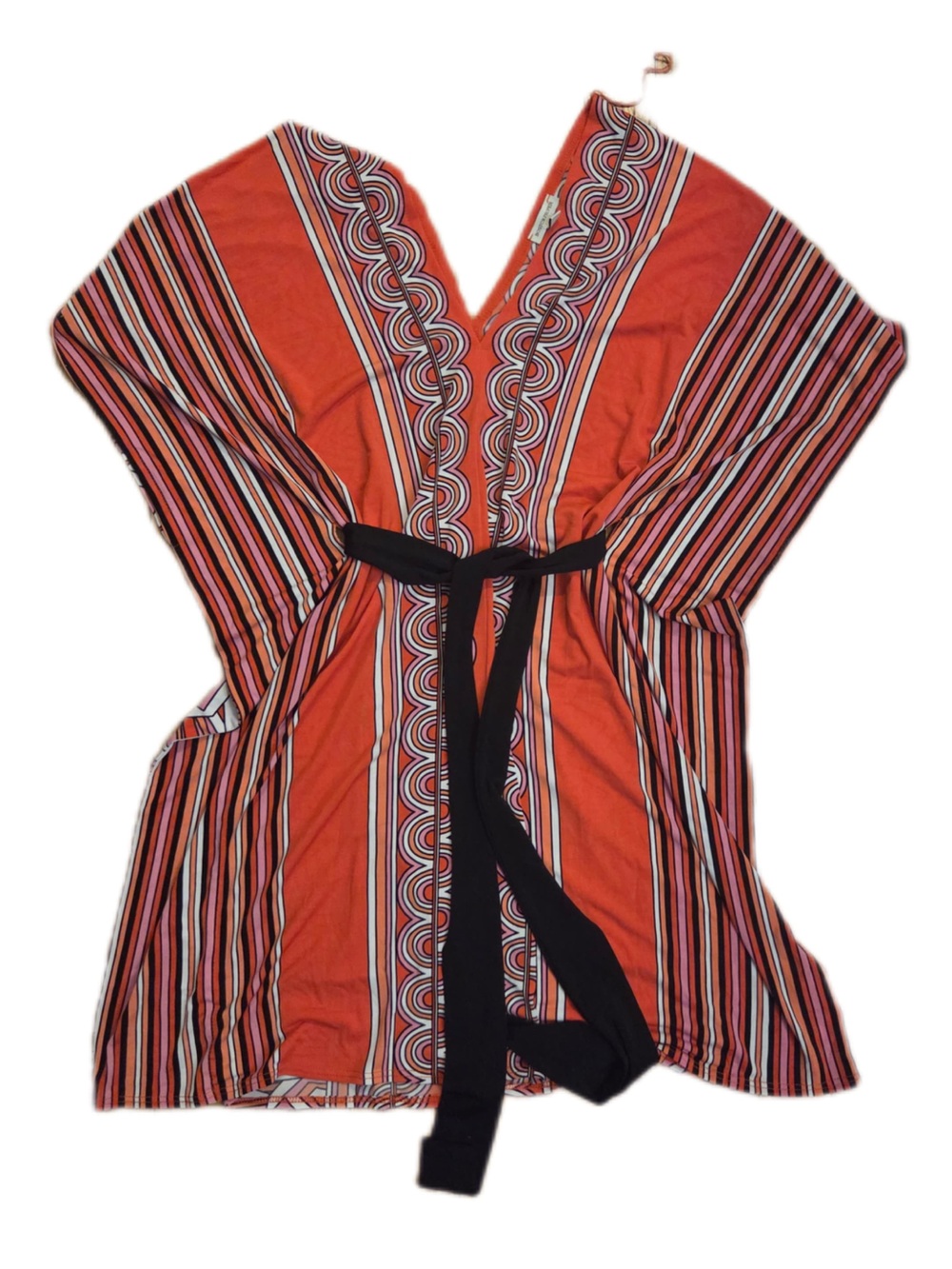 Boston Proper Orange Striped Tunic Pancho style with Black Belt